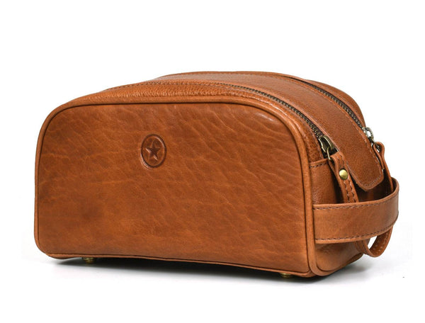 Omaha Leather Toiletry Bag - Tawny Brown - Aaron Leather Goods