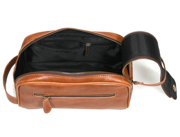 Omaha Leather Toiletry Bag - Tawny Brown - Aaron Leather Goods