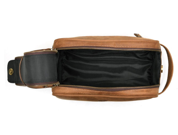 Omaha Leather Toiletry Bag - Tortilla Brown - Aaron Leather Goods