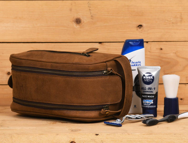 Omaha Leather Toiletry Bag - Tortilla Brown - Aaron Leather Goods