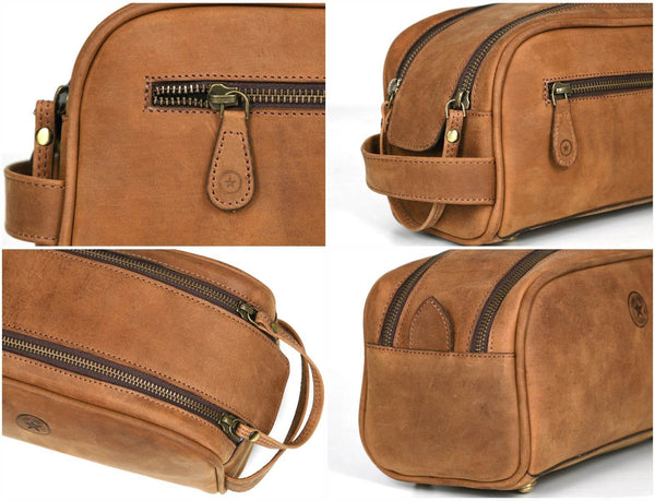 Omaha Leather Toiletry Bag - Tortilla Brown - Aaron Leather Goods