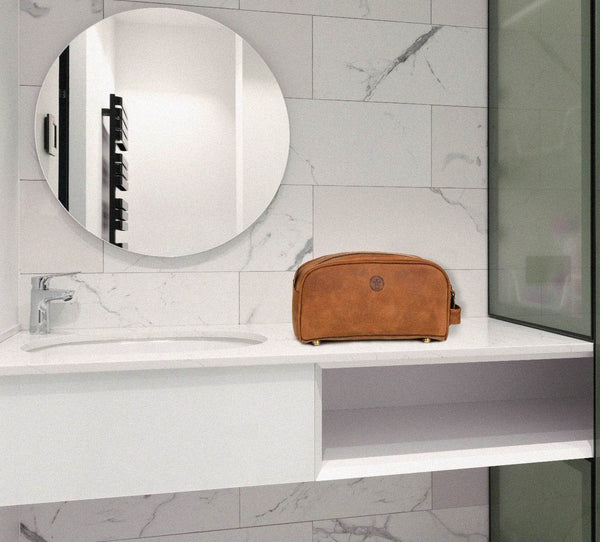Omaha Leather Toiletry Bag - Tortilla Brown - Aaron Leather Goods