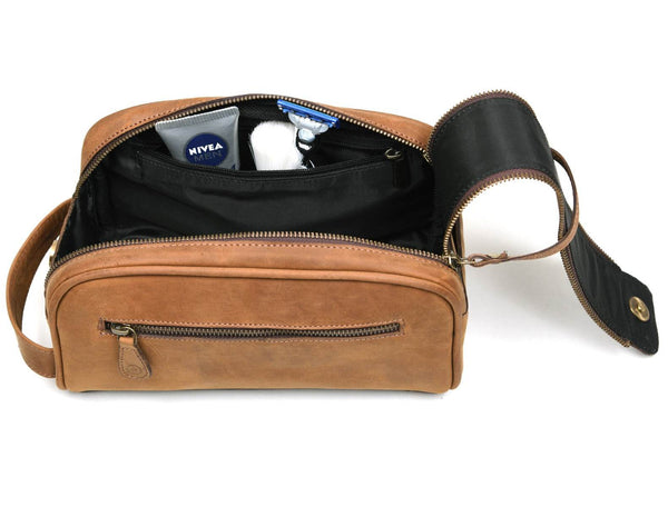 Omaha Leather Toiletry Bag - Tortilla Brown - Aaron Leather Goods