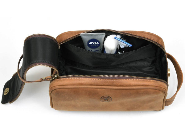 Omaha Leather Toiletry Bag - Tortilla Brown - Aaron Leather Goods