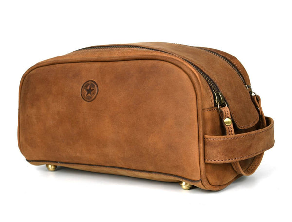 Omaha Leather Toiletry Bag - Tortilla Brown - Aaron Leather Goods