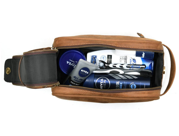 Omaha Leather Toiletry Bag - Tortilla Brown - Aaron Leather Goods