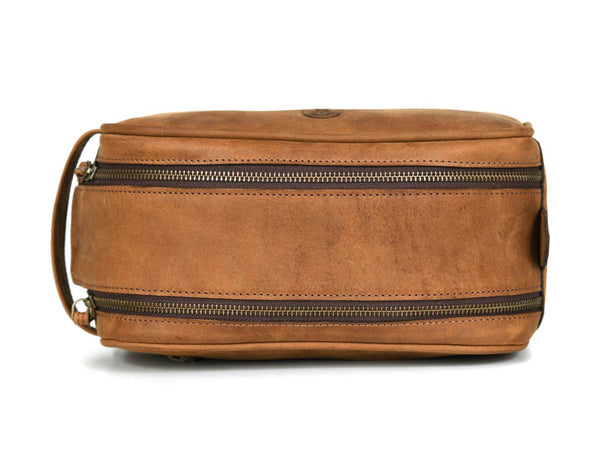 Omaha Leather Toiletry Bag - Tortilla Brown - Aaron Leather Goods