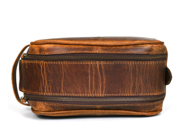 Omaha Leather Toiletry Bag - Penny Brown - Aaron Leather Goods