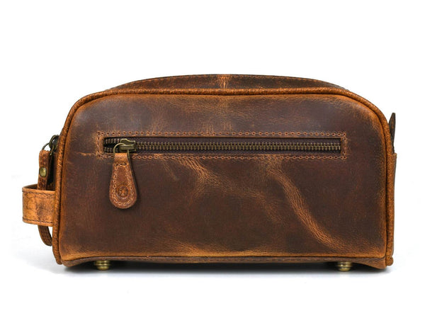 Omaha Leather Toiletry Bag - Penny Brown - Aaron Leather Goods