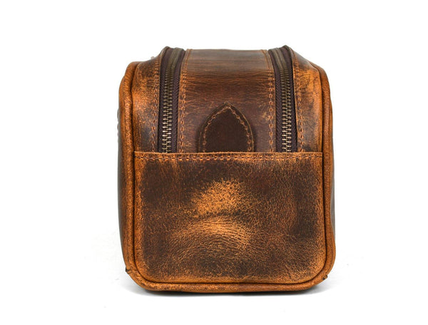 Omaha Leather Toiletry Bag - Penny Brown - Aaron Leather Goods