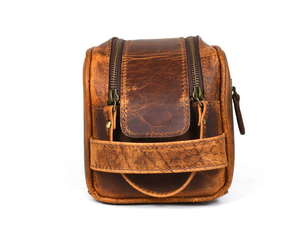 Omaha Leather Toiletry Bag - Penny Brown - Aaron Leather Goods
