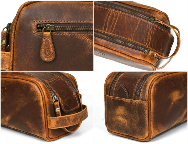 Omaha Leather Toiletry Bag - Penny Brown - Aaron Leather Goods