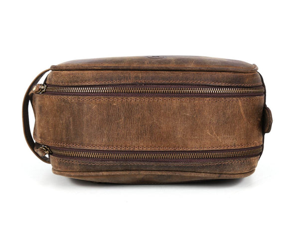 Omaha Leather Toiletry Bag - Brown - Aaron Leather Goods
