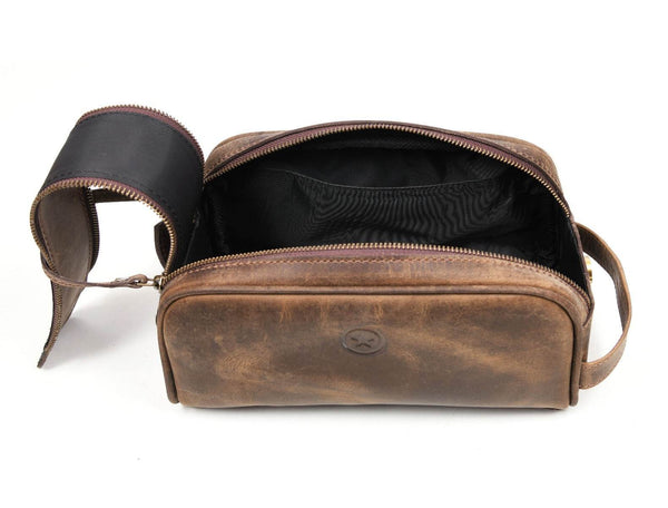 Omaha Leather Toiletry Bag - Brown - Aaron Leather Goods
