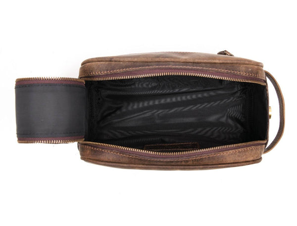 Omaha Leather Toiletry Bag - Brown - Aaron Leather Goods