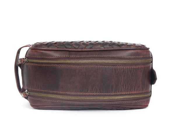 Dallas Upcycled Leather Toiletry Bag - Walnut - Aaron Leather Goods