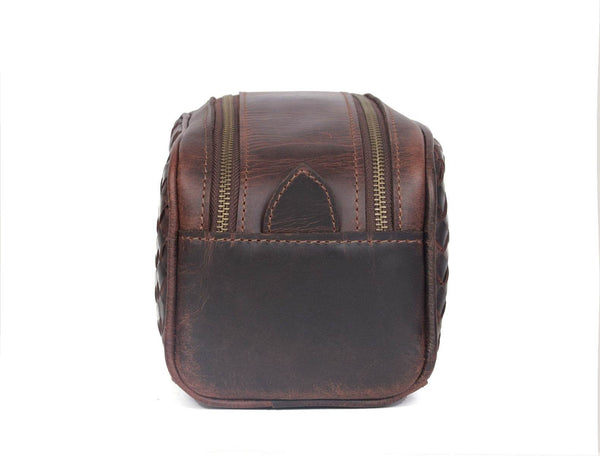 Dallas Upcycled Leather Toiletry Bag - Walnut - Aaron Leather Goods