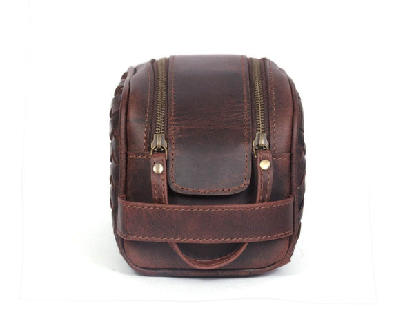 Dallas Upcycled Leather Toiletry Bag - Walnut - Aaron Leather Goods