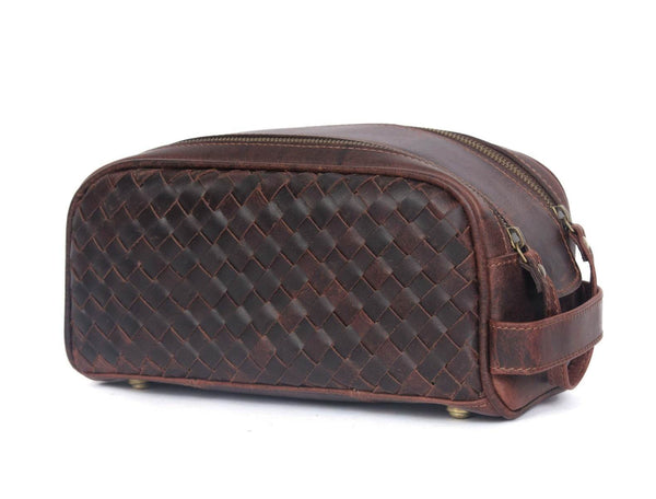 Dallas Upcycled Leather Toiletry Bag - Walnut - Aaron Leather Goods