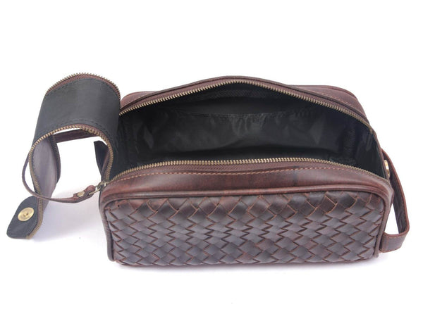 Dallas Upcycled Leather Toiletry Bag - Walnut - Aaron Leather Goods