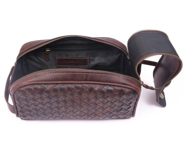 Dallas Upcycled Leather Toiletry Bag - Walnut - Aaron Leather Goods