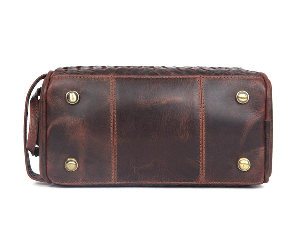 Dallas Upcycled Leather Toiletry Bag - Walnut - Aaron Leather Goods