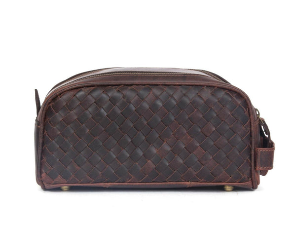 Dallas Upcycled Leather Toiletry Bag - Walnut - Aaron Leather Goods