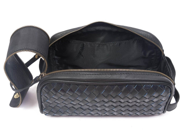Dallas Upcycled Leather Toiletry Bag - Black - Aaron Leather Goods