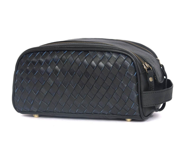 Dallas Upcycled Leather Toiletry Bag - Black - Aaron Leather Goods