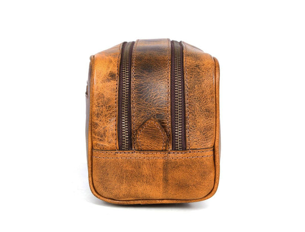 Tampa Leather Toiletry Bag - Caramel - Aaron Leather Goods