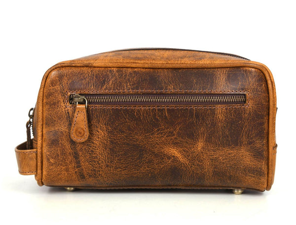 Tampa Leather Toiletry Bag - Caramel - Aaron Leather Goods