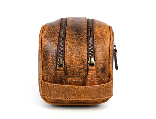 Tampa Leather Toiletry Bag - Caramel - Aaron Leather Goods