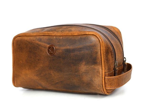 Tampa Leather Toiletry Bag - Caramel - Aaron Leather Goods