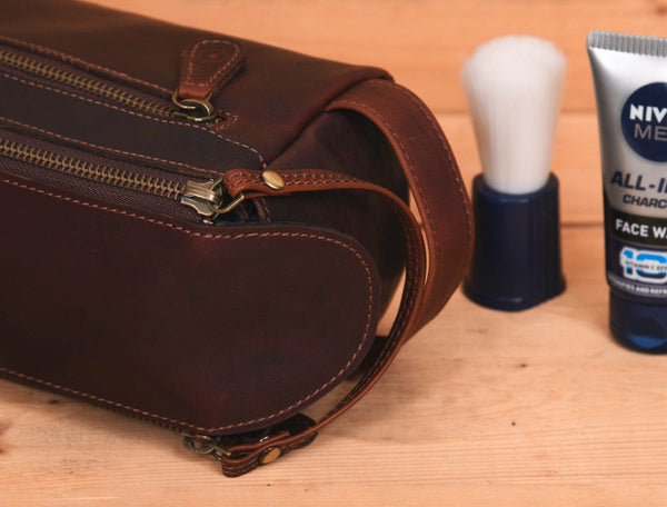 Arousa Leather Toiletry Bag - Walnut Brown - Aaron Leather Goods