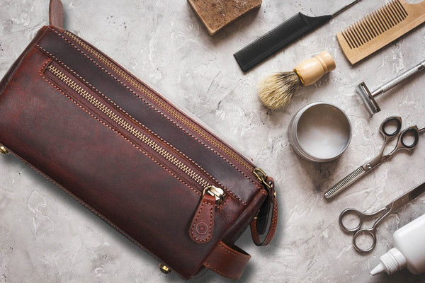 Arousa Leather Toiletry Bag - Walnut Brown - Aaron Leather Goods