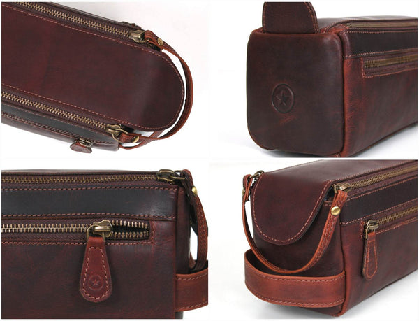 Arousa Leather Toiletry Bag - Walnut Brown - Aaron Leather Goods