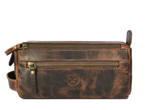 Arousa Leather Toiletry Bag - Brown - Aaron Leather Goods