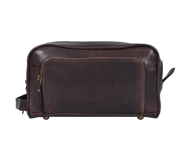 Barcelona Leather Toiletry Bag - Walnut Brown - Aaron Leather Goods