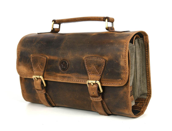 Lexington Leather Toiletry Bag - Vintage Brown - Aaron Leather Goods