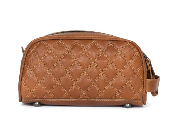 Ample Glide Quilted Leather Toiletry Bag - Caramel - Aaron Leather Goods