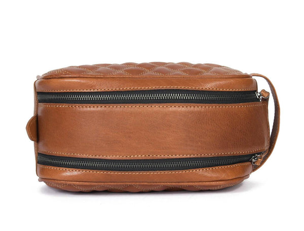 Ample Glide Quilted Leather Toiletry Bag - Caramel - Aaron Leather Goods