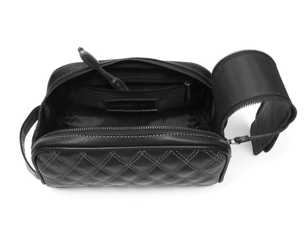 Ample Glide Quilted Leather Toiletry Bag - Black - Aaron Leather Goods