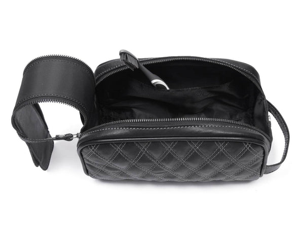 Ample Glide Quilted Leather Toiletry Bag - Black - Aaron Leather Goods
