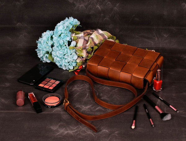 Cieza Sling Bag - Caramel Brown ( Upcycled Leather ) - Aaron Leather Goods