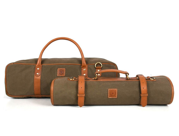 Malaga Canvas Knife Roll & Bag Combo - Moss Green - Aaron Leather Goods