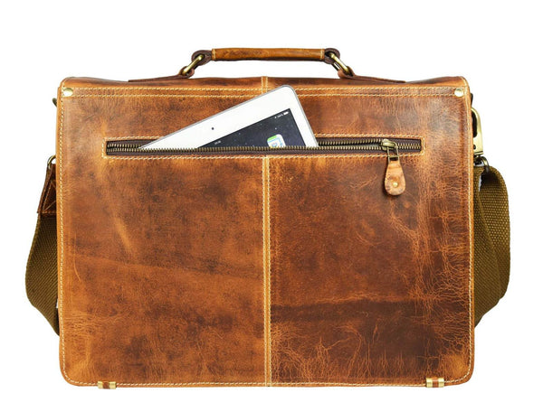 Phoenix Leather Briefcase - Caramel Brown - Aaron Leather Goods