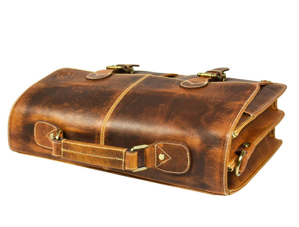 Phoenix Leather Briefcase - Caramel Brown - Aaron Leather Goods