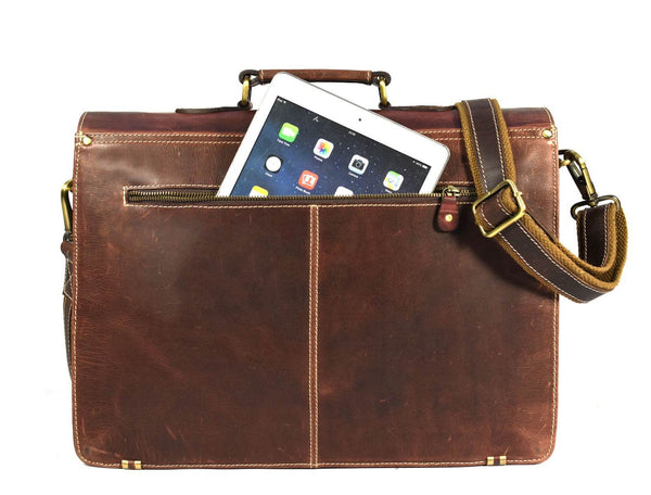 Phoenix Leather Briefcase - Walnut Brown - Aaron Leather Goods