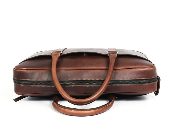 Broadway Leather Office Bag – Walnut Brown - Aaron Leather Goods