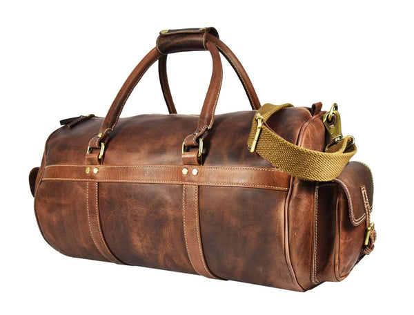 Pamplona Leather Duffle Bag - Walnut Brown - Aaron Leather Goods